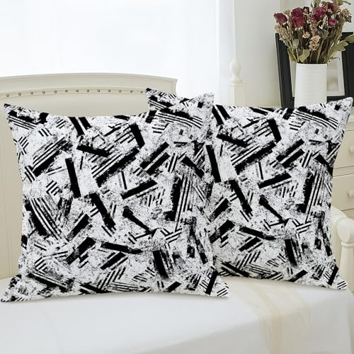 Stripes Throw Pillow Covers Set of 2, Modern Abstract Brush Patterns Texture None Black with Hidden Zipper Accents Pillows Cases for Living Room Bedroom Loft Office Car Decor 24x24 Inch - size: 24" x 24" (Pack of 2)