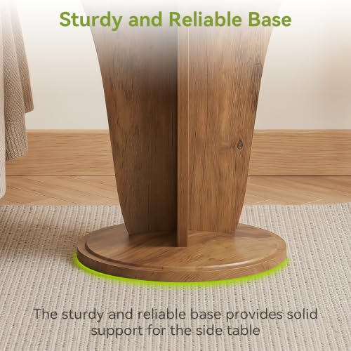 LITTLE TREE Round Side Table, Mid Century Space-Saving End Table | Modern Accent Nightstand for Small Space, Wood Drink Table for Living Room, Bedroom, Corner and Office, Easy Assembly, Brown