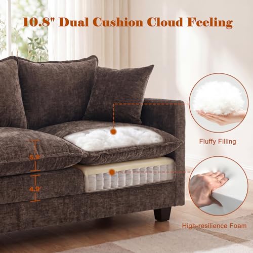 50'' Loveseat Sofa Cloud Sofa Couch, Modern Loveseats 2 Seat Couch 27" Deep Seat with 2 Pillows for Small Spaces Apartment Studio Office Bedroom Living Room, Brown - color: Brown, size: 50"