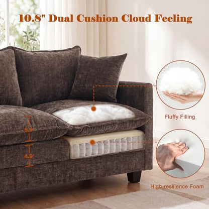 50'' Loveseat Sofa Cloud Sofa Couch, Modern Loveseats 2 Seat Couch 27" Deep Seat with 2 Pillows for Small Spaces Apartment Studio Office Bedroom Living Room, Brown - color: Brown, size: 50"
