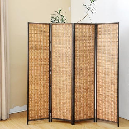 4 Panel Bamboo Room Divider Screen,5.6 FT Tall Bamboo Divider Folding Panel Screen,Freestanding Panel Divider for Room Seperation,Brown - color: Brown, size: 4 Panel