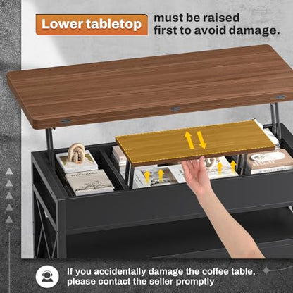 Itaar 40" Lift Top Coffee Table, 4 in 1 White Coffee Tables with Storage for Living Room, Small Coffee Table with 2 Drawers & LED Light for Dining Room, Black+Brown - color: Black+brown