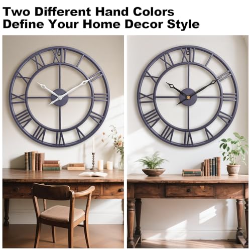18.5 Inch Large Wall Clocks for Living Room,Modern Decorative Metal Big Vintage Gold Roman Numerals Wall Clocks for Bedroom, Kitchen, Dining Room,Office Decor,Housewarming Giftv - color: Slate Gray, size: 18.5 inch