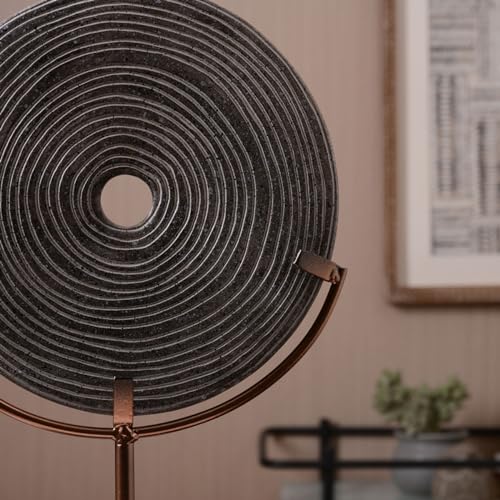HAUCOZE Modern Home Decor Abstract Sculpture Table Centerpiece Art 13.4inch | Rustic Resin Statue with Metal Stand Round Disc Ornament Screen Figurine Fashion Gift for Desktop Bookshelf - size: 9.1x13.4inch