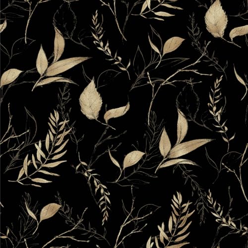 Dark Black and Gold Leaf Peel and Stick Wallpaper 17.7" x 59" | Self-adhesive removable waterproof leaf design for bedroom accent walls and renter friendly spaces - color: Black&Gold, size: 17.7" x 59"