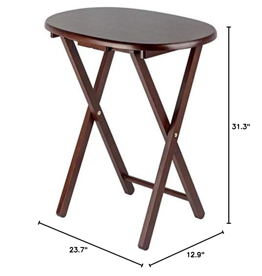 Pemberly Row 5-Piece Solid Wood Snack Table Set, Oval Shape, Cappuccino Finish, Includes Storage Stand, Portable Folding Tables for Living Room or Home Office