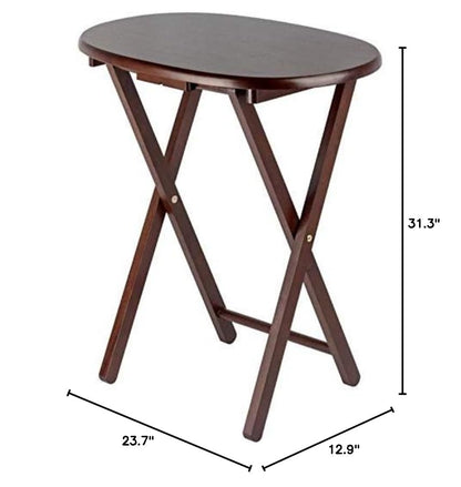 Pemberly Row 5-Piece Solid Wood Snack Table Set, Oval Shape, Cappuccino Finish, Includes Storage Stand, Portable Folding Tables for Living Room or Home Office