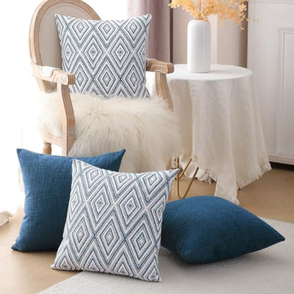 HPUK Throw Pillow Covers 18x18, Set of 4, Navy Blue Couch Pillow Covers | Polyester fabric, patterned and solid designs, hidden zippers, machine washable, for sofas and beds, inserts not included - color: Navy, size: 18" x 18" (Pack of 4)