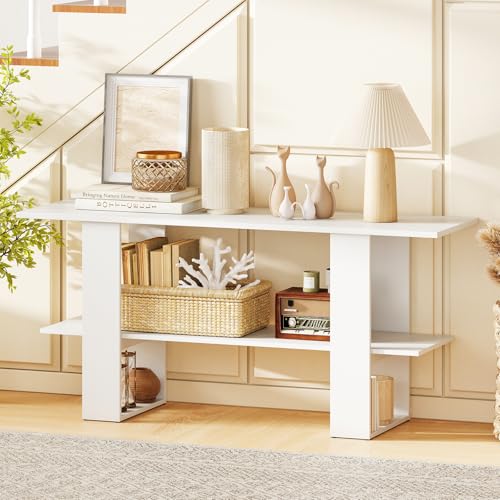 GIANTEX Modern TV Stand for 55 Inch TV, White Entertainment Center with Open Storage Shelf, Wood Media Console Table for Living Room Bedroom Entryway - color: White