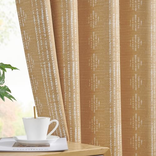 jinchan Boho Blackout Curtains 63 Inch Length for Bedroom Living Room | White on Mustard Yellow Geometric Grommet Curtains Room Darkening Thermal Insulated Window Treatments 2 Panels - color: Boho | White on Mustard Yellow, size: 52"W x 63"L (Pack of 2)