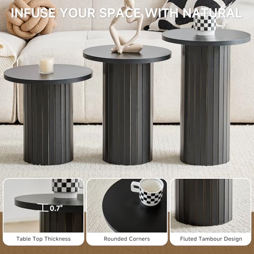 Round Nesting Coffee Table Set of 3 Mid Century Modern Wood Round Coffee Tables with Flexible Small Boho Circle End Table for Space Saving Living Room Comedor Home Office Bedroom(Black) - color: 3pcs Black