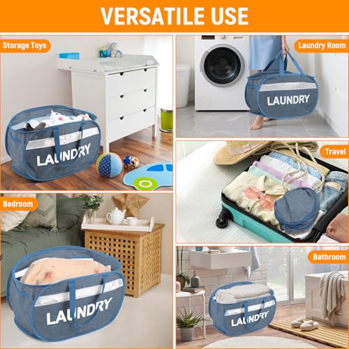 Collapsible Laundry Baskets, Foldable Laundry Basket with Dual Handles, Tear-proof Dirty Clothes Hampers for Laundry, Easy to Carry Pop Up Hamper for Bedroom, Bathroom, Dorm, Laundry Room Blue - color: Blue