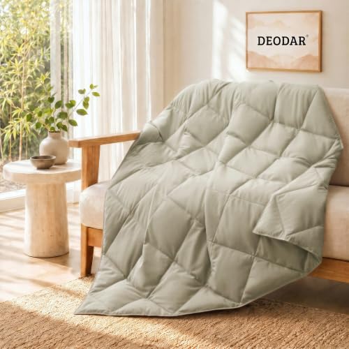 Deodar Down Fiber Throw Blanket Lightweight Packable Throw Indoor & Outdoor | Lightweight Beige Down Throw Blanket for Couch,Outdoor Picnic Lap Soft Throw Comforter for Office Bedroom, Machine Washable - color: Beige