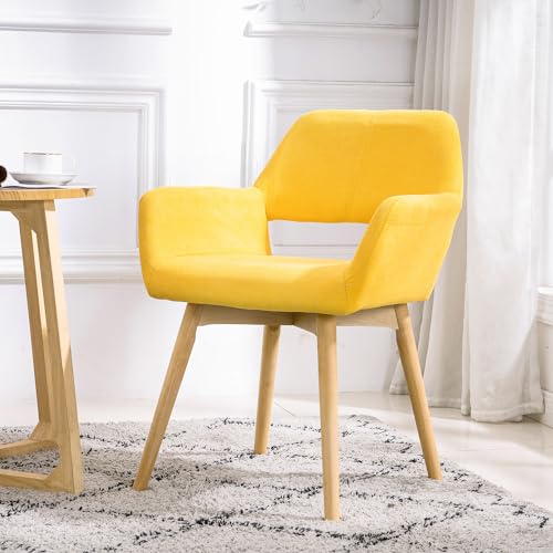 Desk Chair No Wheels Vanity Chair Comfy Accent Chair for Living Dining Room Bedroom Home Office Mid Century Modern Upholstered Armchair(Yellow, 1) - color: Yellow