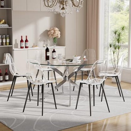 Baysitone Clear Dining Chairs Set of 6, Modern Kitchen Chairs with Transparent Seat, Acrylic Accent Side Chairs with Plating Metal Legs for Dining Room, Kitchen, Living Room with Black - color: Black, size: Set of 6