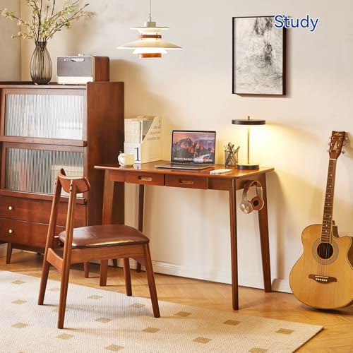 Aibiju Wood Writing Desk with Drawer and Hanging Rod, Small Computer Desk Table, Work Table, Study Desk, Small Wooden Dining Table Brown YD-WD01H - color: Brown, size: Length 39 in