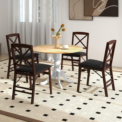 COSTWAY Round Dining Table for 4, 39-inch Wooden Kitchen Table With Solid Rubber Wood Frame, Curved Trestle Legs, Adjustable Foot Pads, Mid Century Rustic Dinning Table for Living Room (Natural+White) | Curved Trestle Legs, Adjustable Foot Pads, Mid Centu