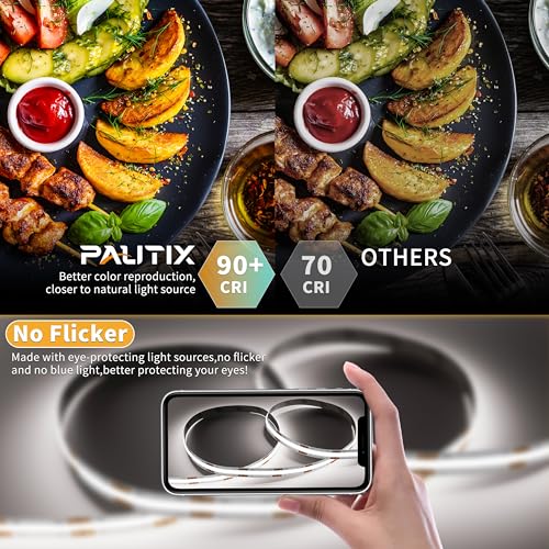 PAUTIX 5V USB COB LED Strip Light 6.56ft/2m 1200lm, Dimmable 640LEDs 6000K Daylight White CRI90+ with RF Remote TV Backlight,Flexible Under Cabinet Tape Light for Bedroom,Kitchen,Home DIY Lighting - color: 6000K