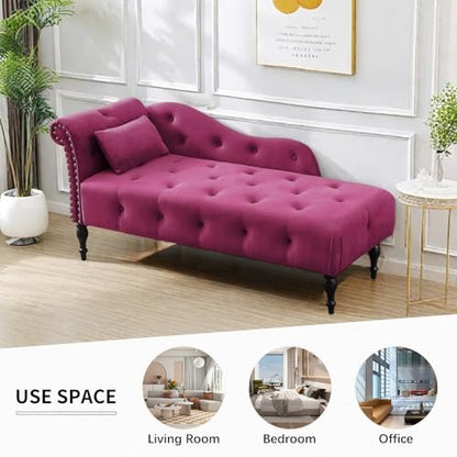 60" Modern Velvet Chaise Lounge Indoor,Upholstered Lounge Chair with Left Armrest and Lumbar Pillow, Button Tufted Lounge Sofa for Living Room Bedroom Office,Mini Chaise Longue Sofa (Claret) - color: Claret