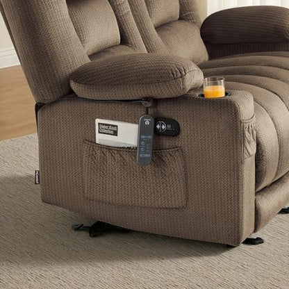MCombo 56 in Reclining Loveseat Recliner with Heat & Massage PR648 (Brown) | 155° Zero Gravity, Dual Charging Ports, Cup Holders, FSC & OEKO Certified - color: Dark Brown, size: Loveseat Recliner with Zero Gravity