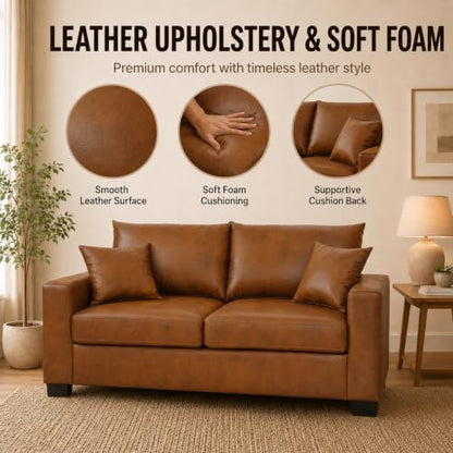 69'' Loveseat Sofa,Modern Fabric 2-Seater Sofa with 2 Pillows(Light Brown) | Small Couches for Living Room, Office,Apartment, Small Spaces,21 in Deep Seat - color: Light Brown