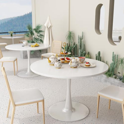 Recaceik Round Dining Tulip Table for 4, 39.1" Modern Kitchen Table with 0.7” Thickened Tabletop & Sturdy Metal Pedestal, Mid-Century Leisure Table for Dining Room, Living Room, Cafe (White) - color: White