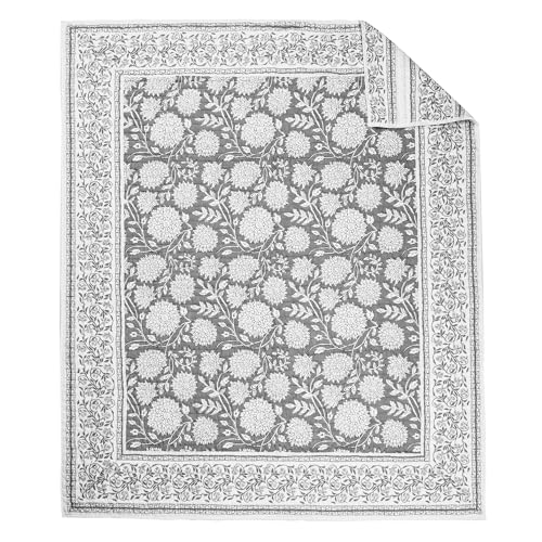 Levtex Home Adare Grey Quilted Throw - (50x60in.) - Floral - Grey White - Reversible - Cotton - color: Grey