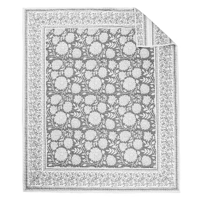 Levtex Home Adare Grey Quilted Throw - (50x60in.) - Floral - Grey White - Reversible - Cotton - color: Grey
