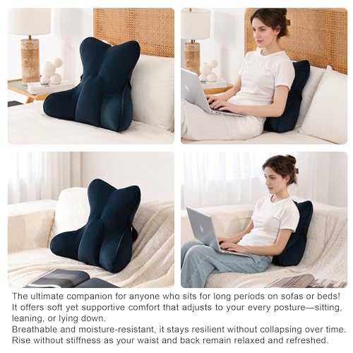 Lumbar Support Pillow(Pat. Pend) – Multi-Functional Ergonomic Back Cushion for Office Chair, Car Seat & Sofa, Reading Pillow with Firm Multi-Zone Support to Relieve Lower Back Pain,Teal Blue - color: Teal Blue