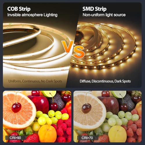 COB LED Strip Light White, Dimmable 2700K-6500K High Density 6080LEDs 24V Flexible LED Tape Light with Remote and APP Control, for Under Cabinet Bedroom Kitchen DIY Lighting,1 Rolls of 32.8ft - style: 32.8FT-2700K-6500K Tunable White