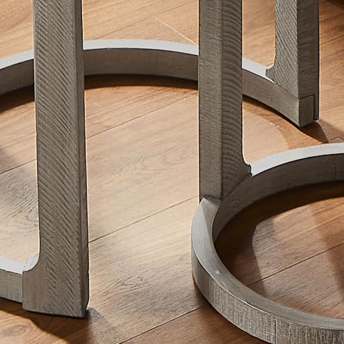 24" Round Nesting Side Table Set of 2, Rustic Wood Coffee Table Circle Stacking End Tables for Small Space, Living Room Apartment, Light Walnut - color: Φ24" & 17.56" 2 Set-light Walnut