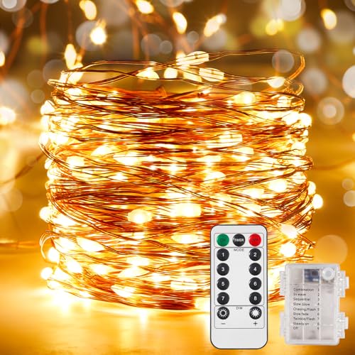 Ariceleo 2 Pack 65.6 Ft. Battery Operated Outdoor String Lights with Remote & Timer, LED Warm White Fairy Lights, Waterproof Twinkle Lights for Bedroom, Dorm, Mason Jar, Wedding, Party, Christmas - color: Warm White, size: 2 Pack-65.6 Ft