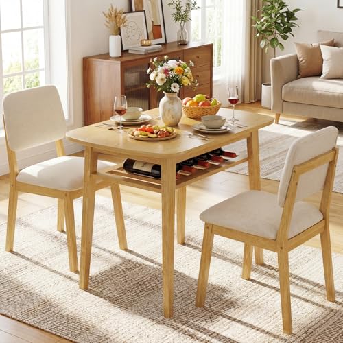 Giantex Dining Table Set for 2, Space Saving Kitchen Table and Chairs Set w/Rubber Wood Frame, Storage Rack, Padded Seats & Backrests, Dinette Set for Small Space, Apartment, Dining Room, Natural - color: Natural