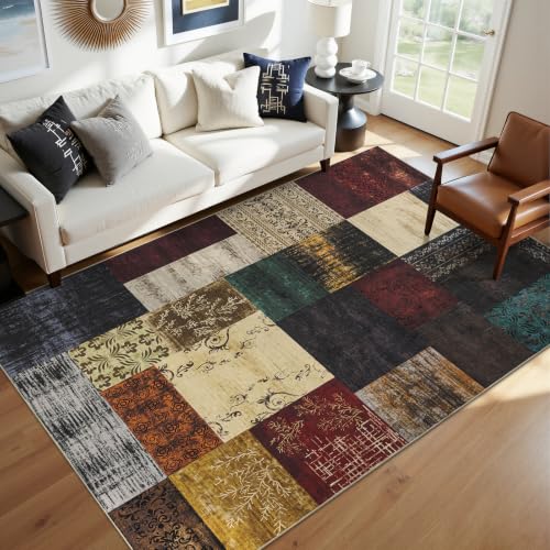 6x9 Area Rugs for Living Room, Washable Non Slip Bedroom Rug, Soft Low Pile Large Modern Geometric Carpet Indoor for Dining Room Kids Room Nursery Office - color: Multi Color, size: 6' x 9' (Rectangular)