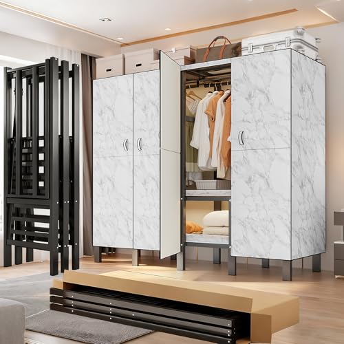 FPIGSHS 40in Heavy Duty Clothes Rack with White Magnetic Door 1300LBS Foldable Portable Wardrobe Closet for Hanging Clothing metal Garment Rack Closet System for Bedroom、Apartments, rentals (C, 40in) - color: C, size: 40in