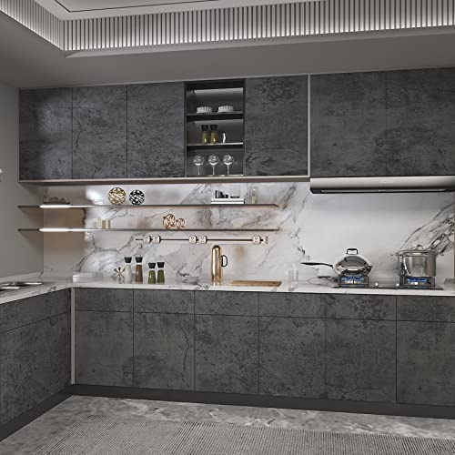 3yecao 16"×197" Extra Thick Dark Blue Grey Concrete Wallpaper Peel and Stick Waterproof Gray Concrete Contact Paper Vinyl Wrap 3d Faux Adhesive Cement Tile Sticker for Kitchen Island Bedroom Gym Walls - color: Grey Blue, size: 16" x 197"