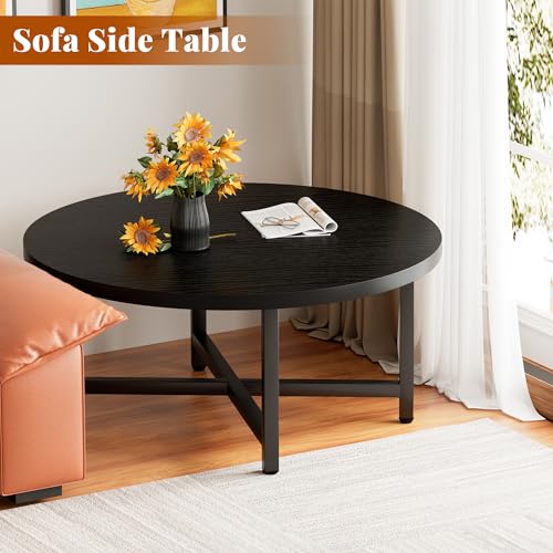 Round Coffee Table, 31.5" Black Coffee Table, Coffee Tables for Living Room | Circle Wooden Coffee Table, Large Modern Center Table with Metal Frame for Office Apartment Home Small Space - color: 31.5"d Round Black