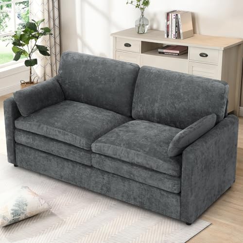 69" Chenille Soft Sofa w/Well-Filled Backrests, Grey | Modern Loveseat w/Plump Pillows, 2 Seater Upholstered Couch w/Thick & Comfy Cushions for Living Room, Bedroom - color: Grey, size: Loveseat