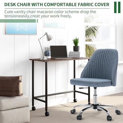 Armless Desk Chair with Comfortable Fabric Cover,Modern Home Office Chairs with Swivel Wheels for Computer Task Chairs Cute Vanity Chairs Adjustable Height for Living Room,Bed Room,Conference Office - color: Blue