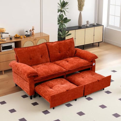 73" Plush Velvet Convertible Loveseat Sleeper Sofa Bed, Loveseat Convertible with Hidden Mattress, Sofa Bed Couch Simple Assembly for Small Apartment and Guest Space, Orange - color: Orange