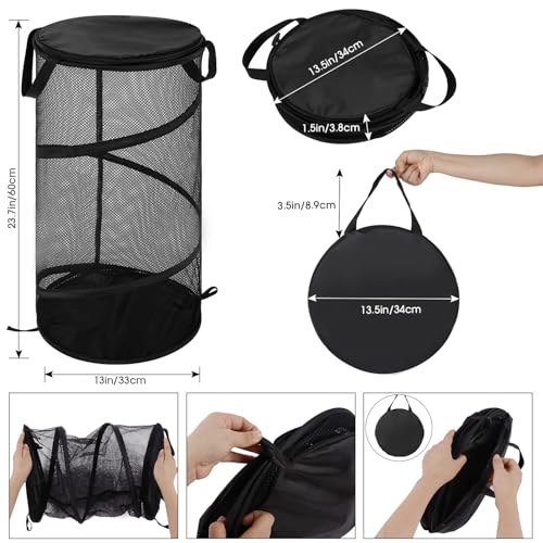 BATTOO Collapsible Laundry Basket with Lid Foldable Mesh Pop Up Hamper with Handles for Laundry Room, Bathroom, Kids Room, College Dorm, Travel, Storage Organizer Black - color: Black, size: Medium