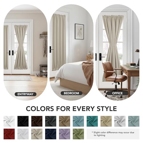 Deconovo Blackout Door Curtain for Glass Doors 72 Inches Long | 1 Panels Set, Thermal Insulated, Dual Rod Pockets, Adjustable Tieback, Privacy Panel, Light Beige, 25 x 72 Inch
