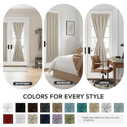 Deconovo Blackout Door Curtain for Glass Doors 72 Inches Long | 1 Panels Set, Thermal Insulated, Dual Rod Pockets, Adjustable Tieback, Privacy Panel, Light Beige, 25 x 72 Inch