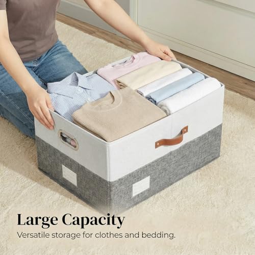 Storage Bins with Lids [3-Pack] Linen Fabric Foldable Storage Boxes Organizer Containers Baskets Cube with Cover for Bedroom Closet Office Grey&White (23.4X15.9X11.4) - color: Grey & White, size: XL(3-Pack)