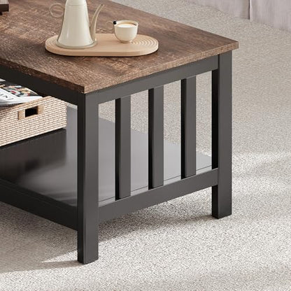 ChooChoo Mission Coffee Table, Wood Living Room Table with Shelf, 47 inch, Espresso - color: Espresso, size: 22"D x 47.2"W x 18.1"H