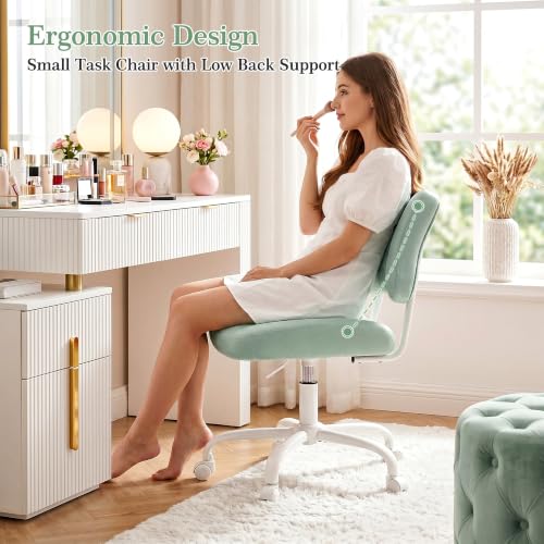 Homkdom Velvet Vanity Chair with Bow Backrest & Height Adjustable,Bedroom | Armless,360 Swivel,Silent Casters for Dressing Room & Living Room, Home Office,Make up,Reading,Light Green - color: Light Green
