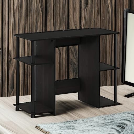 Furinno JAYA Desk, 38.4" Wide Gaming Desk, Computer Study Desk, Office Desk with Side Shelves, Open Storage, for Home Office, Bedroom, Dorm, Study Room, Espresso - color: Espresso