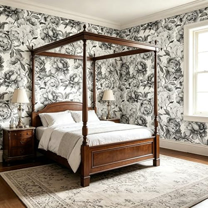 Gray Peony Flowers Floral Peel and Stick self Adhesive Wallpaper - 96''x32'' - color: X05, size: 96"x32"