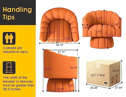 Dewhut Swivel Accent Chair, Barrel Accent Chair, Velvet, Orange | Velvet Upholstered Round Arm Chair with 360° Swivel Base, Mid Century Modern Living Room Chair, Easy Setup - color: Orange