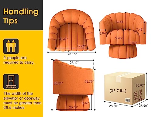Dewhut Swivel Barrel Accent Chair, Velvet Reading Armchair, Orange, Set 1 | Mid Century Style, Modern Round ArmChair With 360° Swivel Base, For Living Room / Bedroom / Office - color: Orange